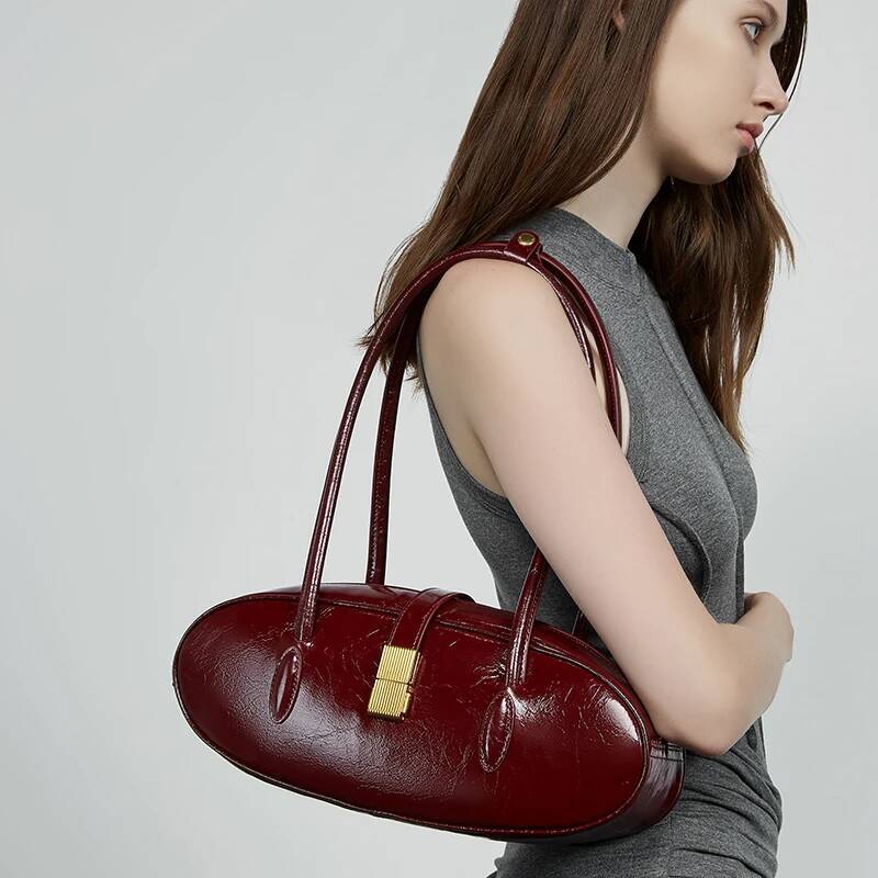New Women's Baguette Genuine Leather Designer Shoulder Bags High Quality Cowhide Women Bag Vintage Female Handbags high-quality