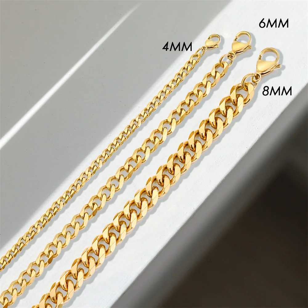 eManco Curb Chain Bracelets Men Bracelet Classic Stainless Steel 4MM/6MM/8MM Charms Cuban Chain Bracelets for Men Women W250728