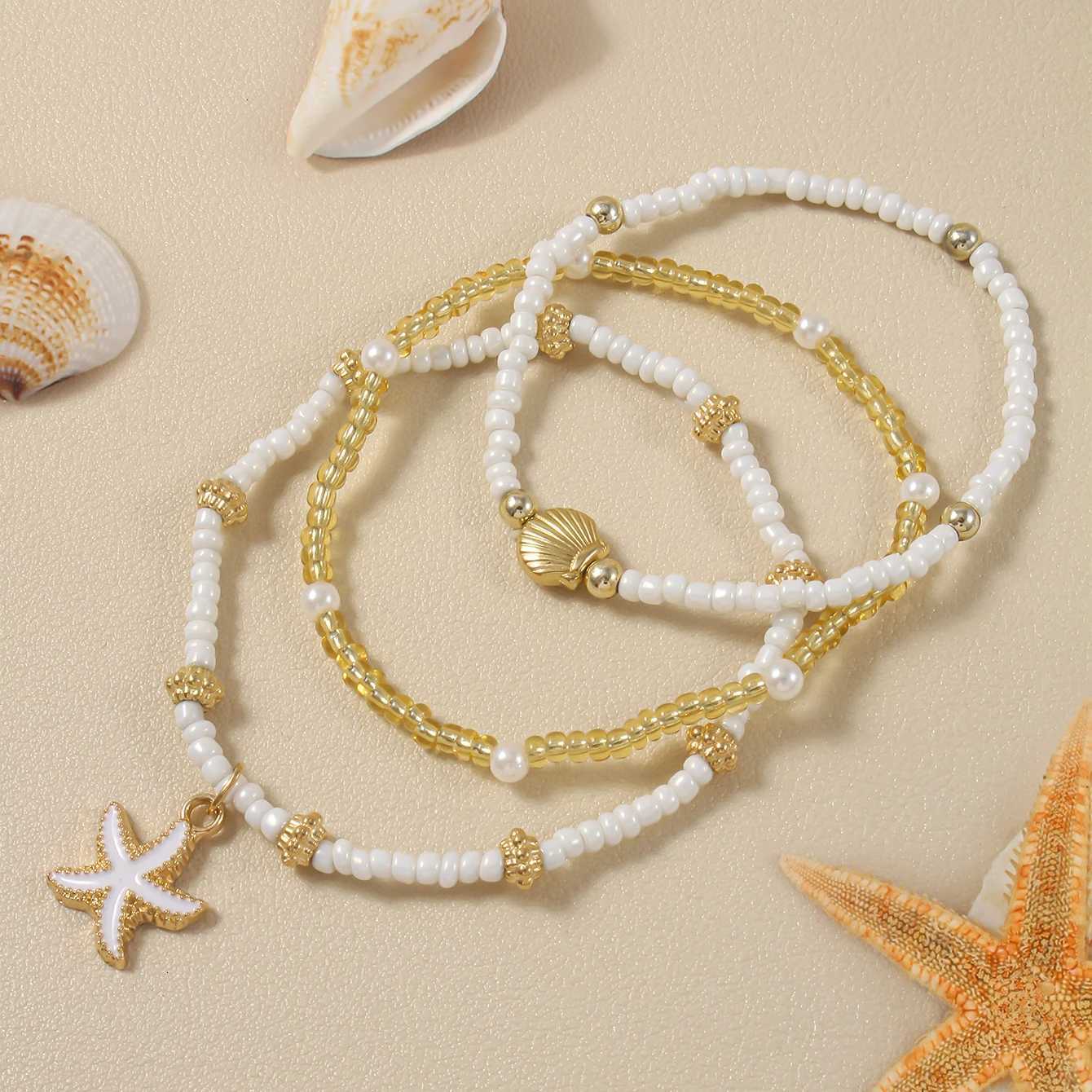 Exquisite Starfish Shell Bracelet Handmade Seed Beads Multiple Layered Bracelet Womens Summer Beach Party Vacation Jewelry W250728