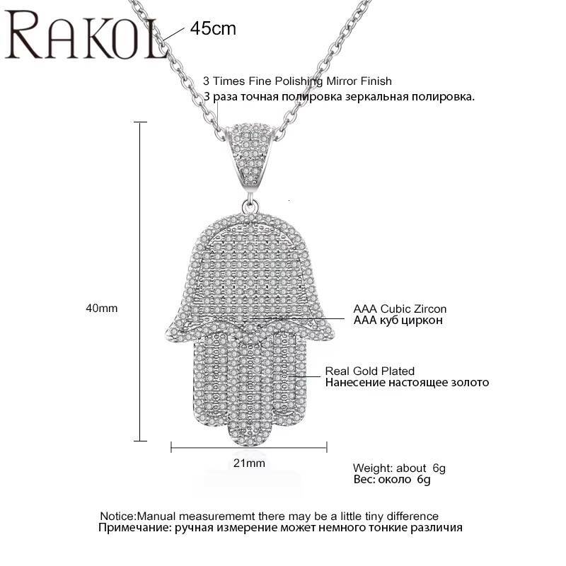 RAKOL NP2036 Pave White Stone Pendant Hamsa Hand Necklace