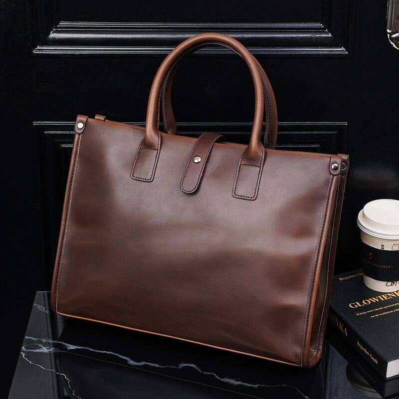 toteBag Shoulder bag ROSE NOIRE New Horizontal Genuine Leather Men's Business Trendy Document Briefcase Casual Shoulder Handbag Computer Bag