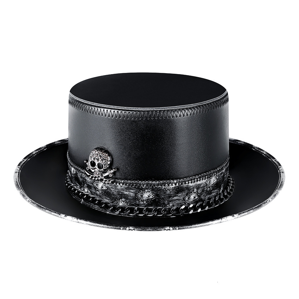 Halloween Punk Plague Doctor Unisex Magic PU Leather Skull Chain Gentleman Top Hat for Women ddmymoon