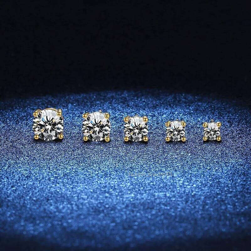 100% Real Moissanite Studs Pass Dia tester For Men Women Sier Platinum Plated Bride Wedding Gemstone Earrings