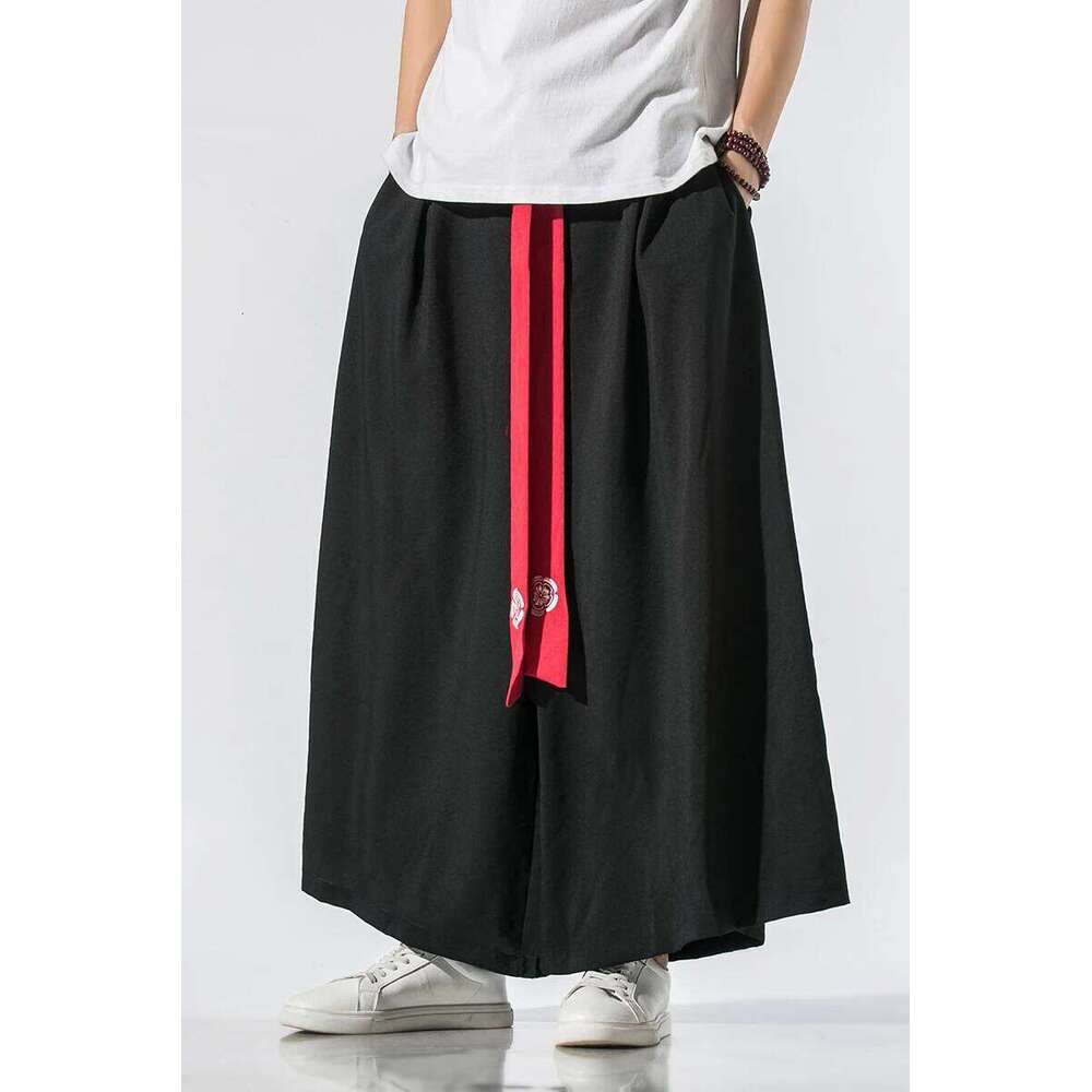 2024 Men Wide Leg Mens Cotton Joggers Retro Loose Trousers Man Chinese Style Linen Male Big Crotch Nepal Robe Pants