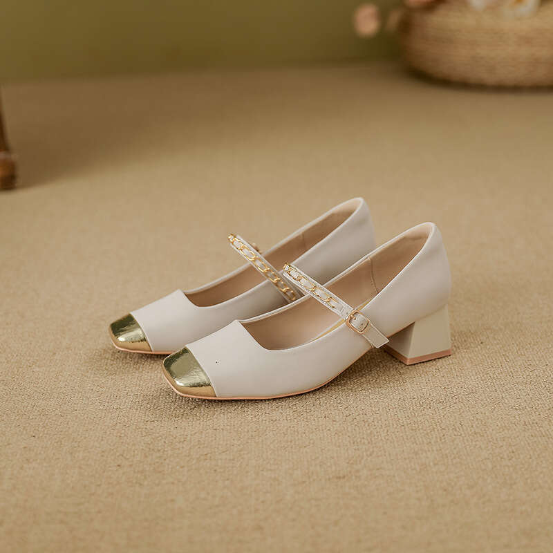 Yuanlitong Autumn New High Heels Women, Outdoor Wear, High-end Chinese Style Genuine Leather Women's Shoes, Mary Jane Color-blocking Single Shoes