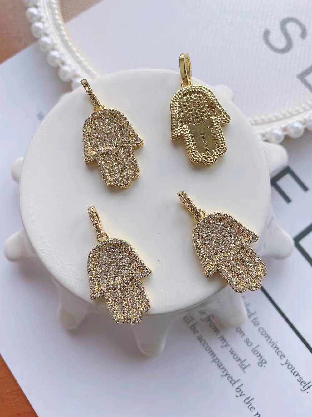 Hamsa Pendants Necklaces Cubic Zirconia Fatima Hand Gold Jewelry