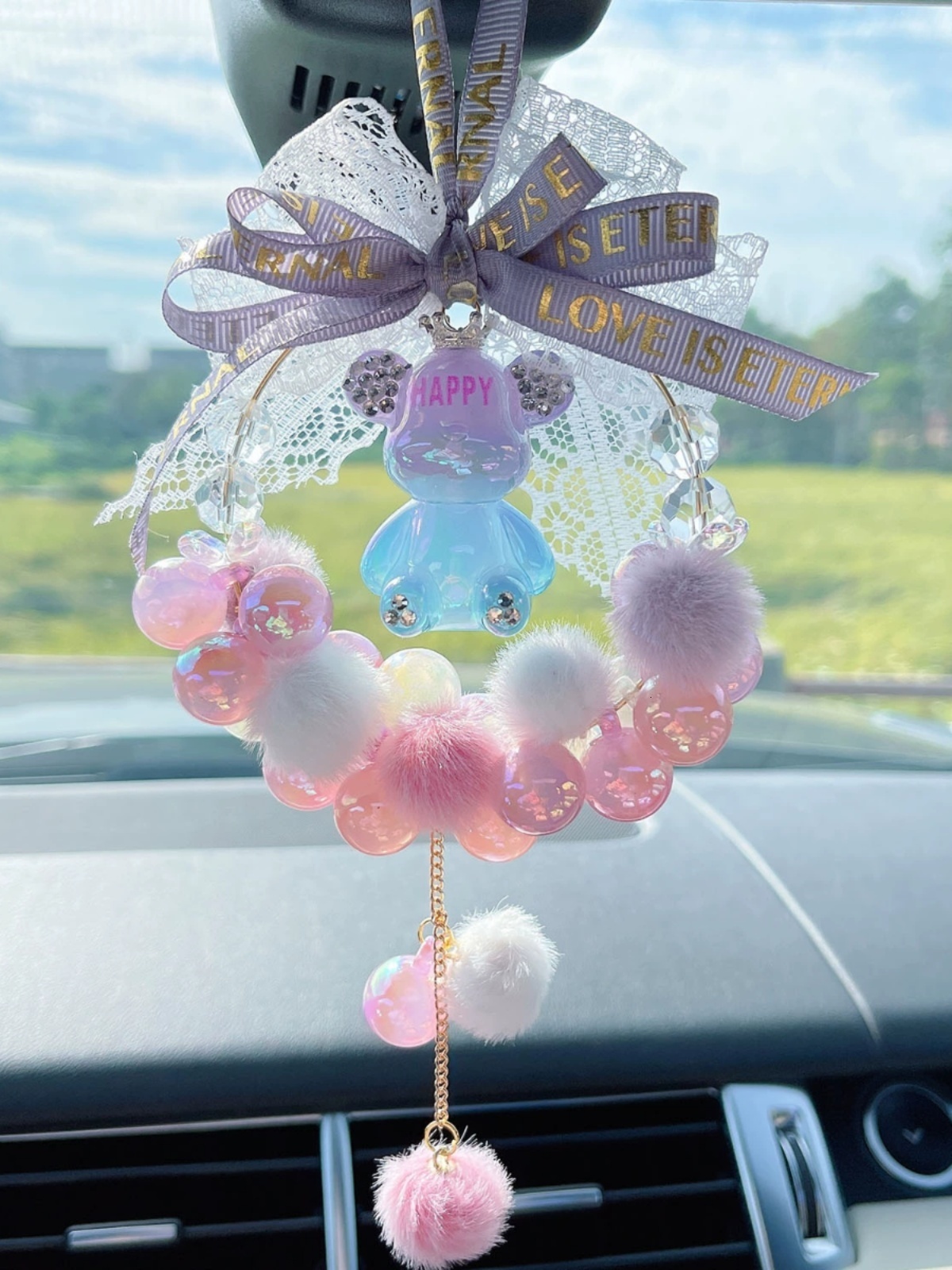 Morandi Bear Car Pendant Healing Rearview Mirror Hanging Ornament Car Interior Decoration Car Accessories for Women 250728