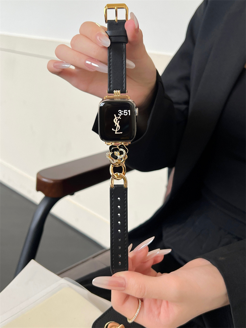 Luxury camellia flower genuine leather Watch Bands For Apple 44mm 45mm 41mm 40mm 42mm 38mm iWatch Series 10 9 8 7 6 5 4 3 Ultra 2 1 Wristband Bracelet