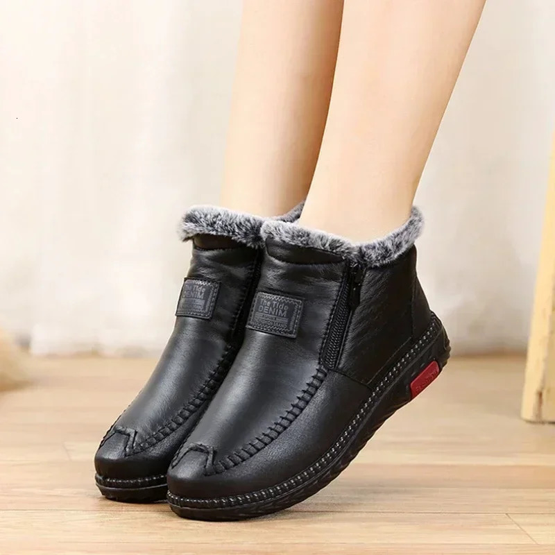 2024 Womens Boots Plush Female Shoes Anti-slip Womens Snow Boot Winter Cotton Leather Shoes Casual Ankle Boots Botas Mujer 250725