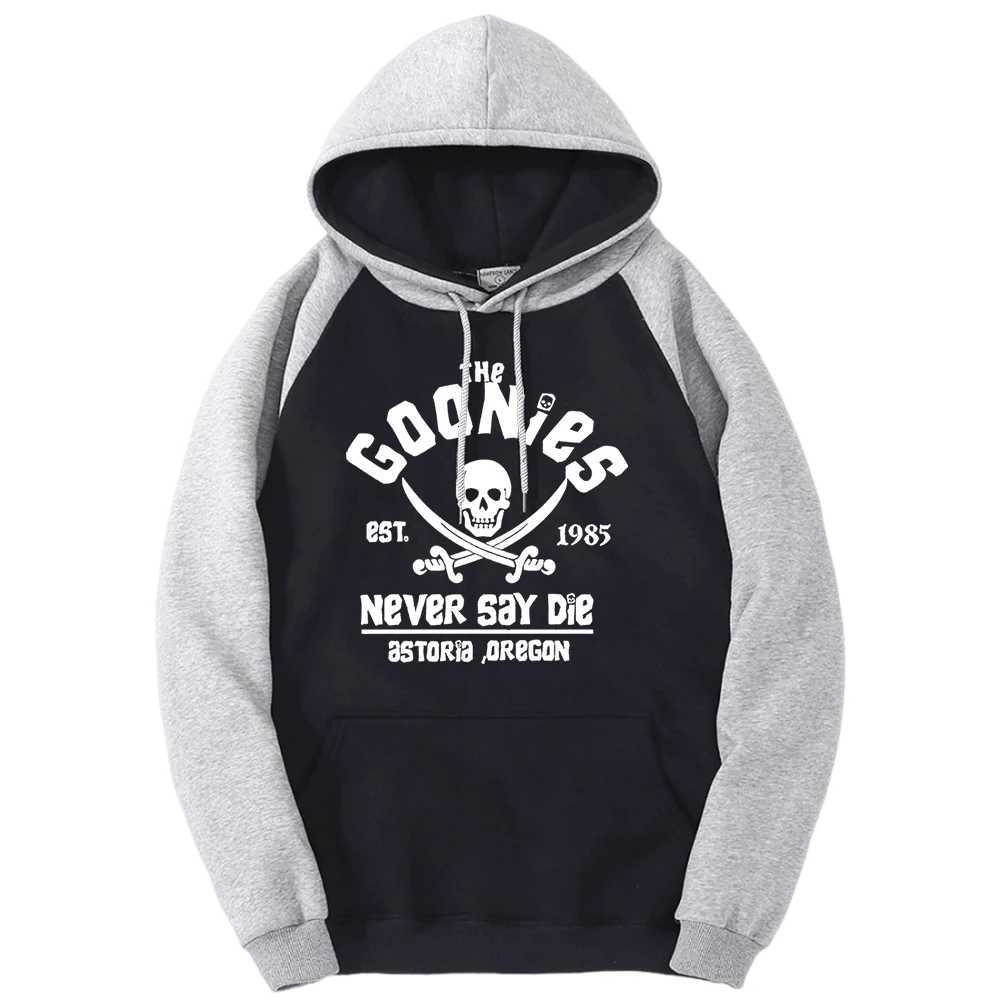 Goonies Never Say Die Color Collision Hoodie Mens Loose O-neck Clothing Wool Casual Hoodie Raglan Sweatshirt Manga Hip Hop W250408