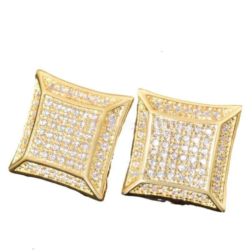 Stud Cubic Zirconia Bling Iced Out Sqaure Earrings Gold Copper For Men Hip Hop Jewelry Women Rapper Ear Ring