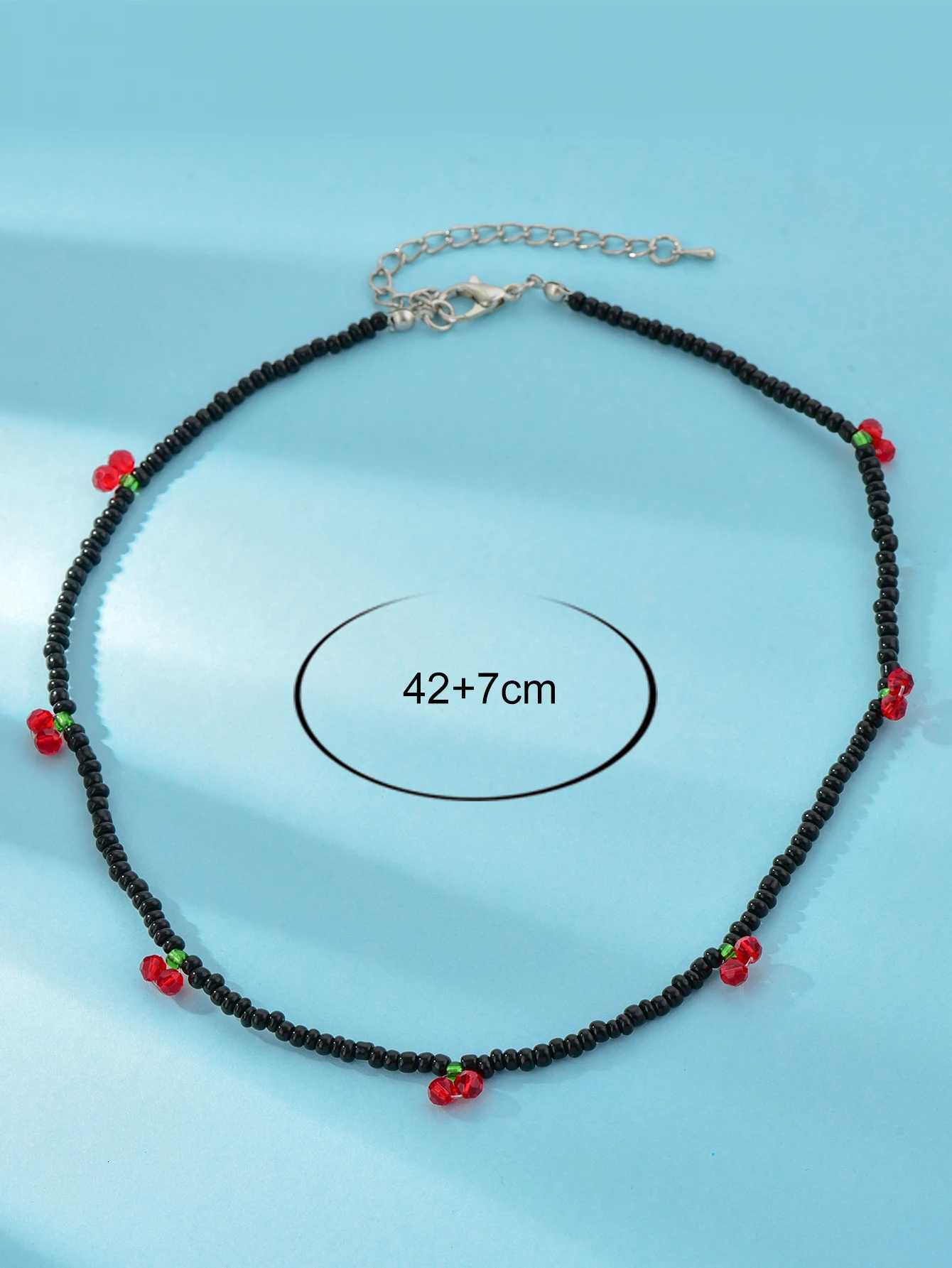 Delicate Beaded Necklace with Strawberry Cherry Accents Sweet Fresh Summer Jewelry for Women Z250910