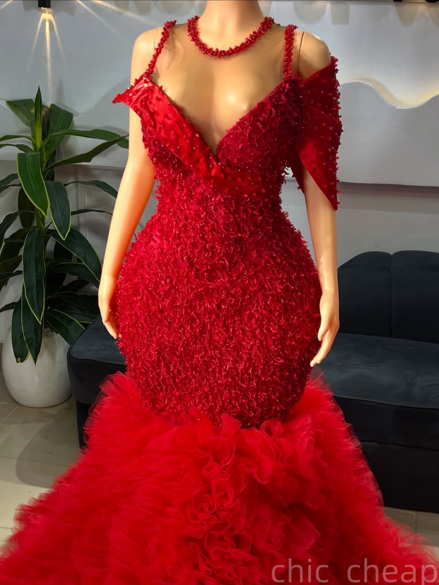 Red Mermaid Prom Dresses 2025 Beaded Sequined Tiers Tulle Sparkly Evening Formal Party Second Birthday Engagement Gowns Plus Size Dress For Special Oc