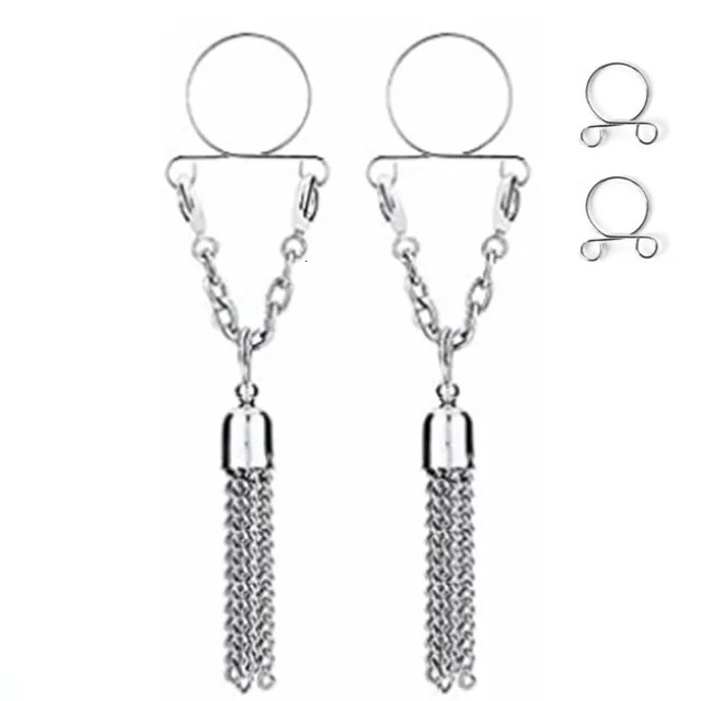 1 Pair Sexy Tassel Crystal Butterfly Pendant Nipple Ring for Women Girls Adjustable Faux Nipple Piercing Body Jewelry 250722