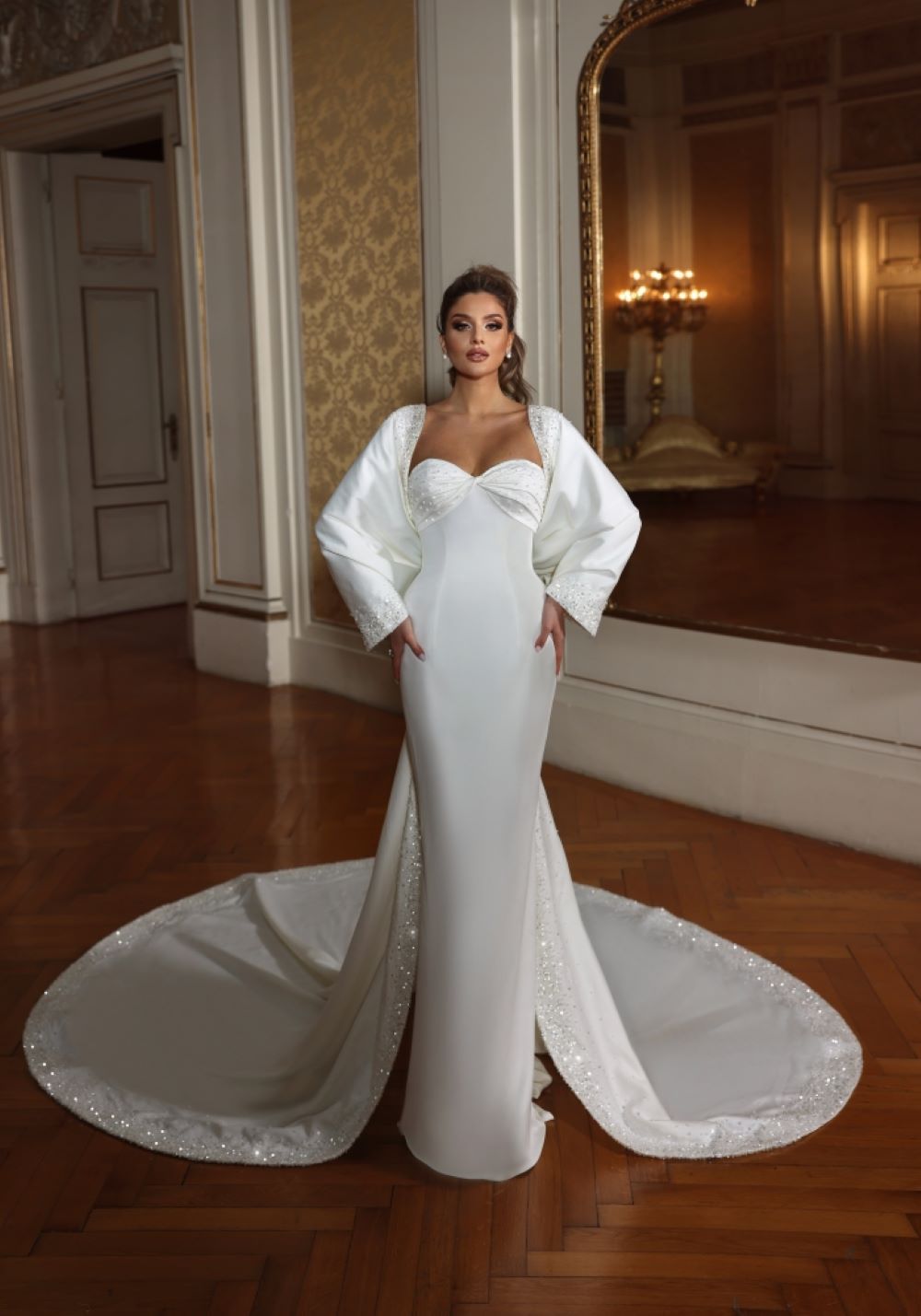 Elegant Mermaid Wedding Dress Sweetheart Neck Sleeveless Jacket Bridal Gowns Sequins Sweep Train Dresses Custom Made vestidos de novia