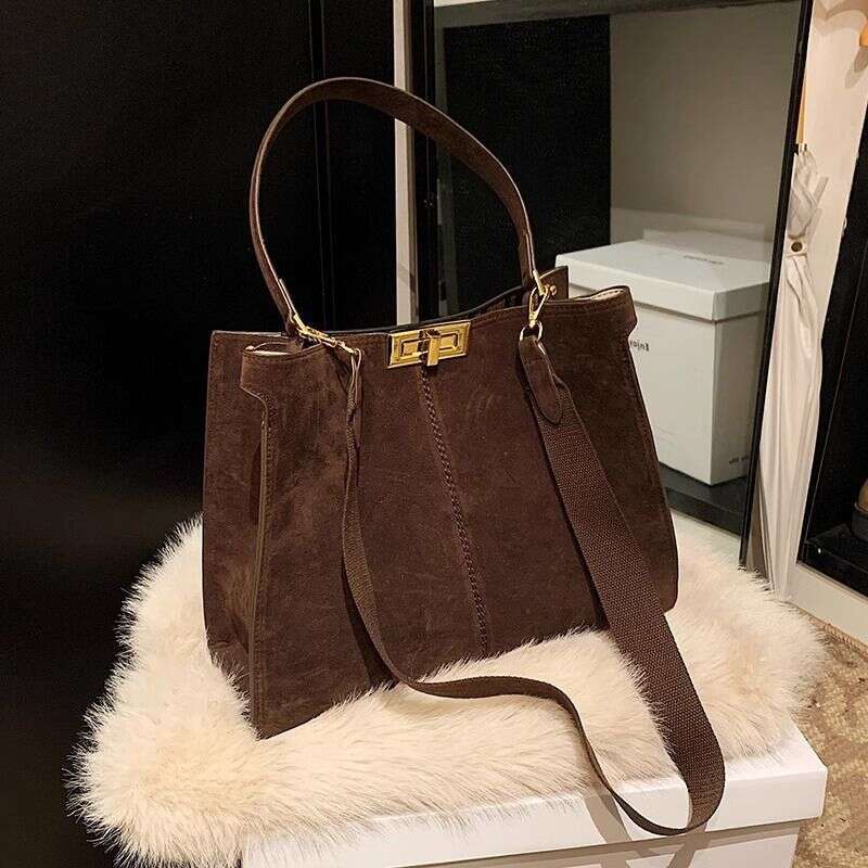 toteBag Shoulder bag ROSE NOIRE Maillard Suede For Women 2025 New High-Quality Texture Large Capacity Commuter Shoulder Bag Handbag
