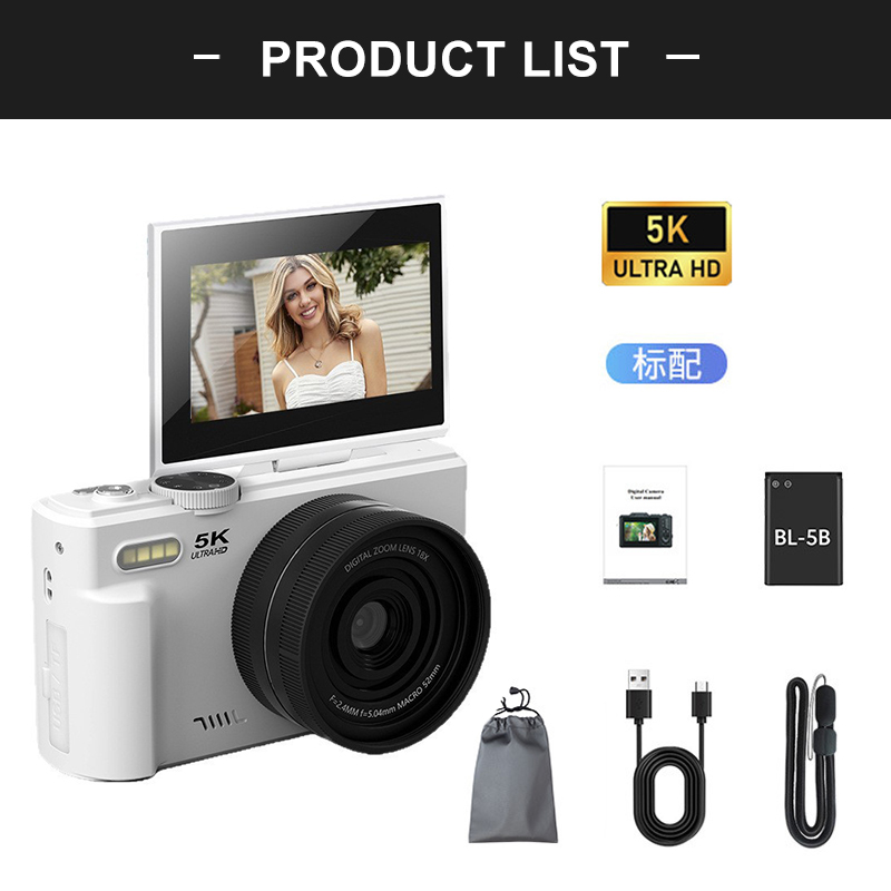 5K Micro Four-CCD Camera with Flip Screen for High-Definition Travel Vlogs and Student Use R250529