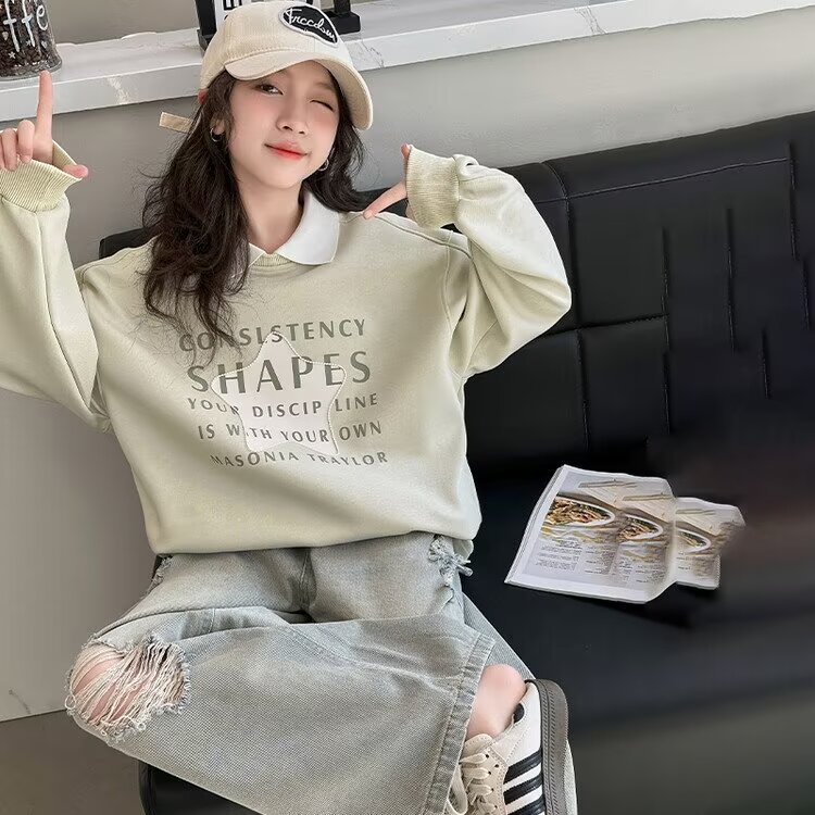 Children's Spring and Autumn Hoodie 2024 New Style Girls' Fashionable Western Autumn Clothes Big Children's Girls' Autumn Top Chil