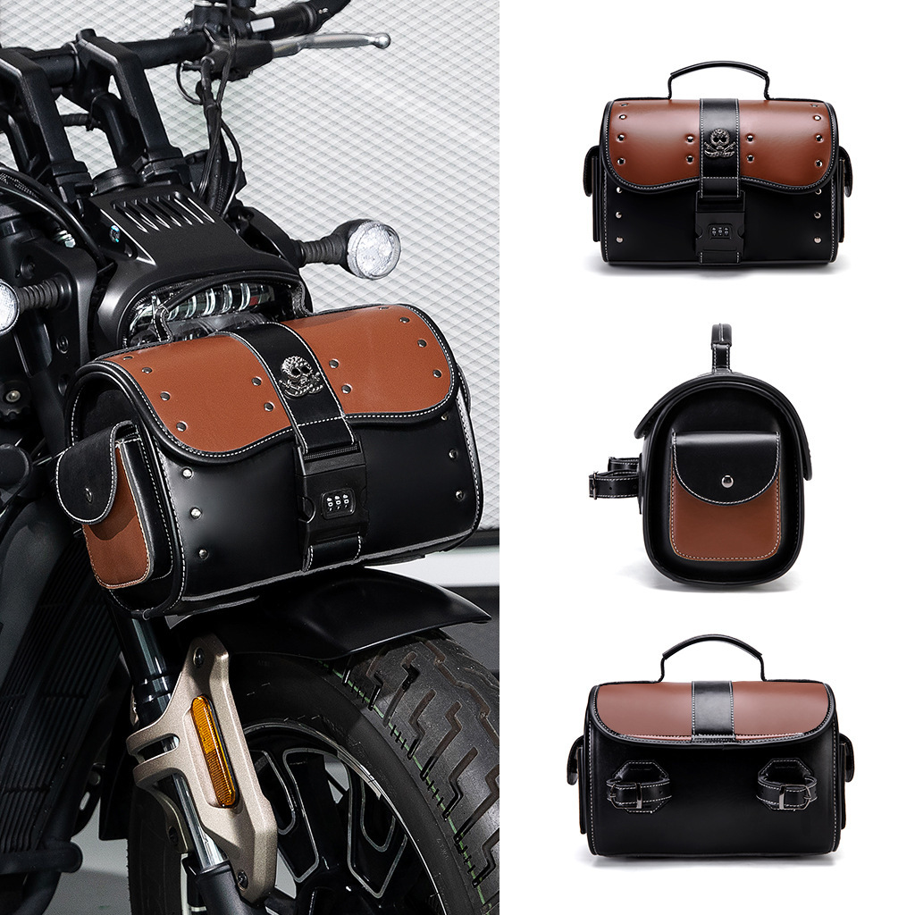 Waterproof Anti-theft Motorcycle Front Bag Punk Style PU Leather Color-blocking Design ddmymoon