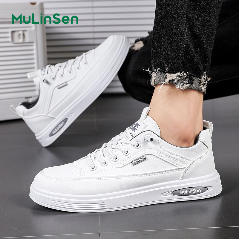 Mulinsen summer men's casual shoes 2025 new genuine leather breathable sneakers men's versatile trendy white shoes for work