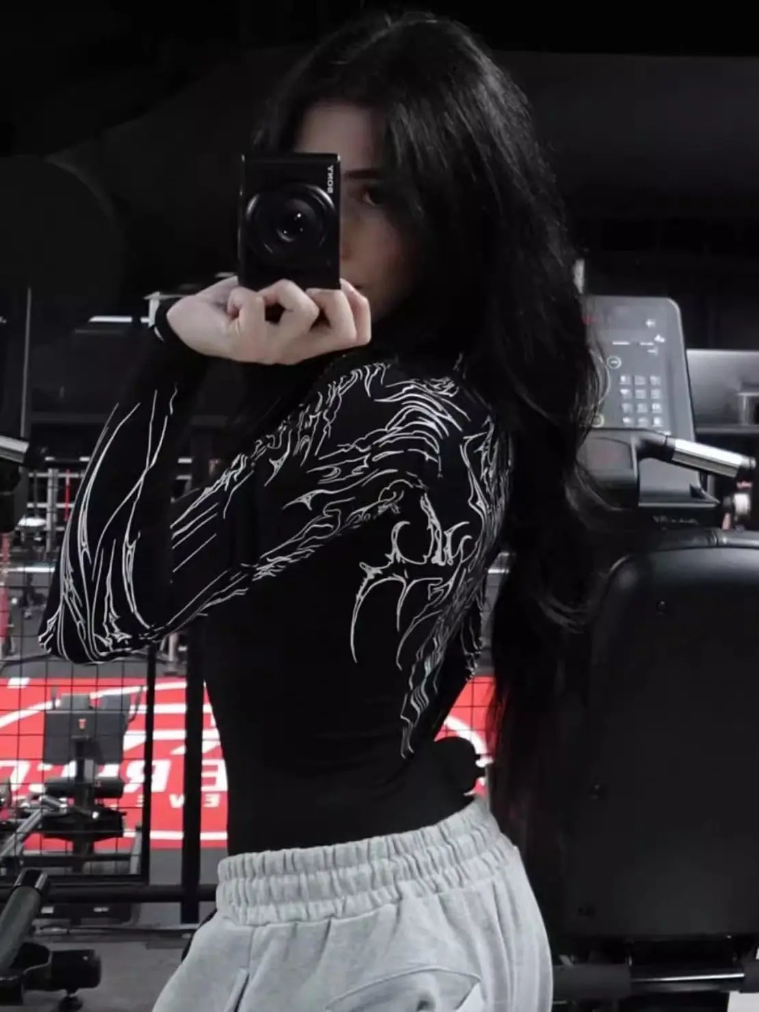 Gothic sporty graphic t shirts tight fitting high elasticity fitness exercise breathable long sleeve y2k T-shirt women clothes 250728