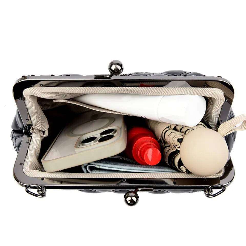 Women's Black Quilted Kiss-Lock Crossbody Bag Vintage Style Clutch Shoulder Purse Handbags Women Bags Designer Small Sac designer bagFashionable 