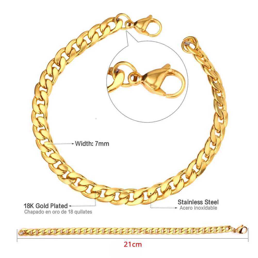 7mm Punk Curb Cuban Link Chain Bracelet Gold Silver Color Stainless Steel Hand Chain For Men Women Hip Hop Party Jewelry Gift W250728