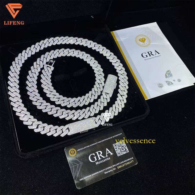 14mm VVS Moissanite Dia Iced Out Link Chain Custom White Gold Plated Fine Jewelry Cuban Charm Necklace for Women