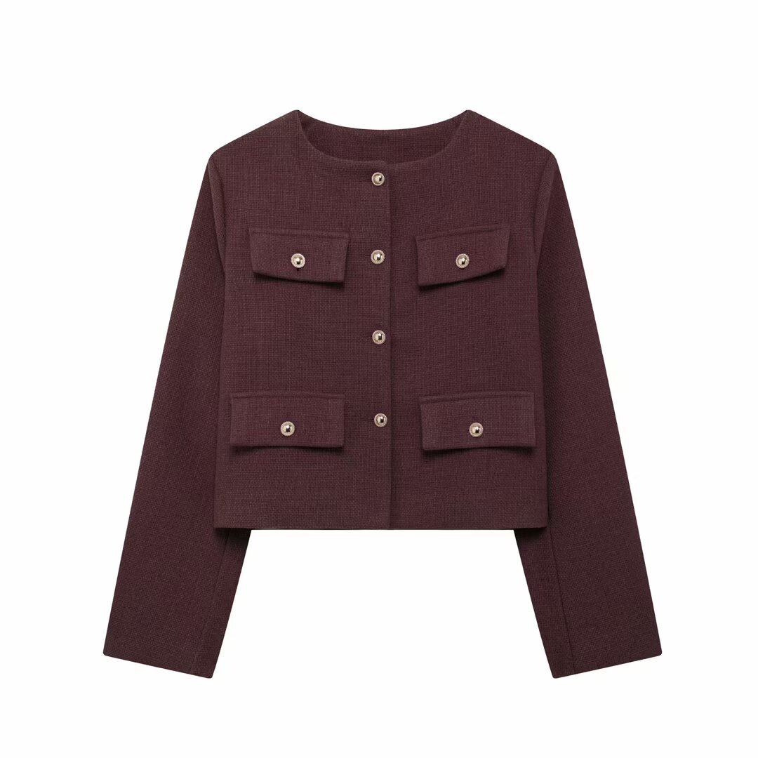 Free shipping autumn and winter new design women's fashion elegant button decoration short suit coat versatile simple coat hot sale