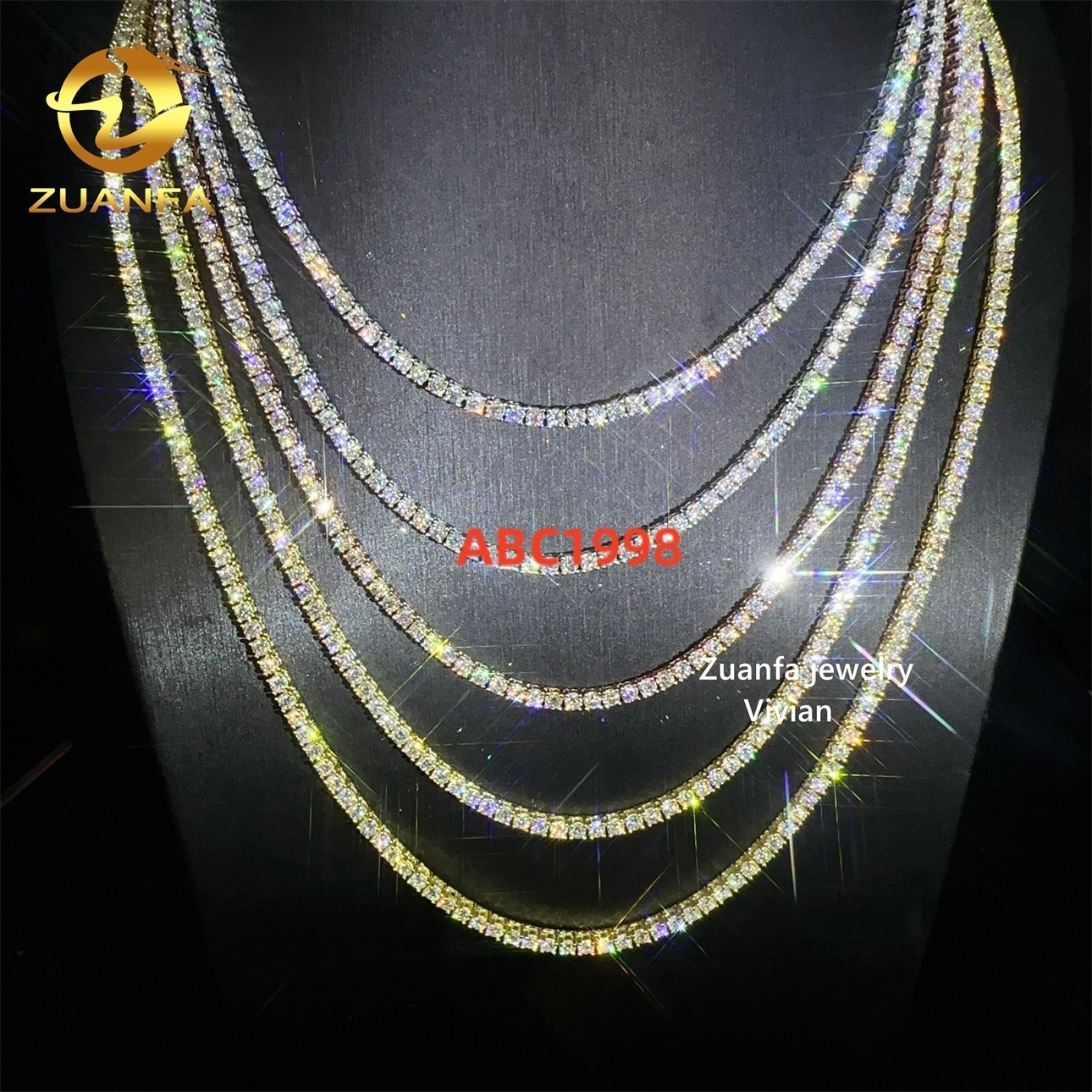 D Color VVS Moissanite Diamond 925 Sterling Silver Full Size Tennis Bracelet Necklace Passes Diamond Tester Tennis Chain