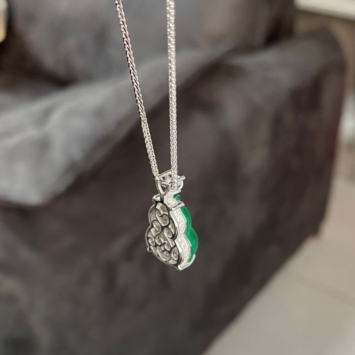 S Pure Sier Necklace Natural Green Chalcedony Agate Gourd Pendant Clavicle Chain New Chinese Style Women's Model Jewelry for Women