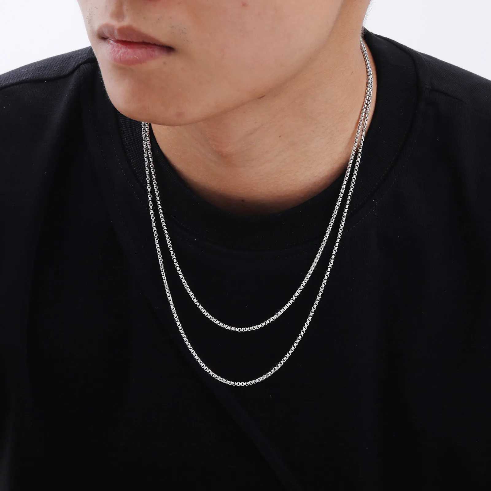 Double-layer Square Box Chain Necklaces for Men Boys 2MM Stainless Steel Chain Link Collar Trendy Unisex Jewelry GiftsXJ250708