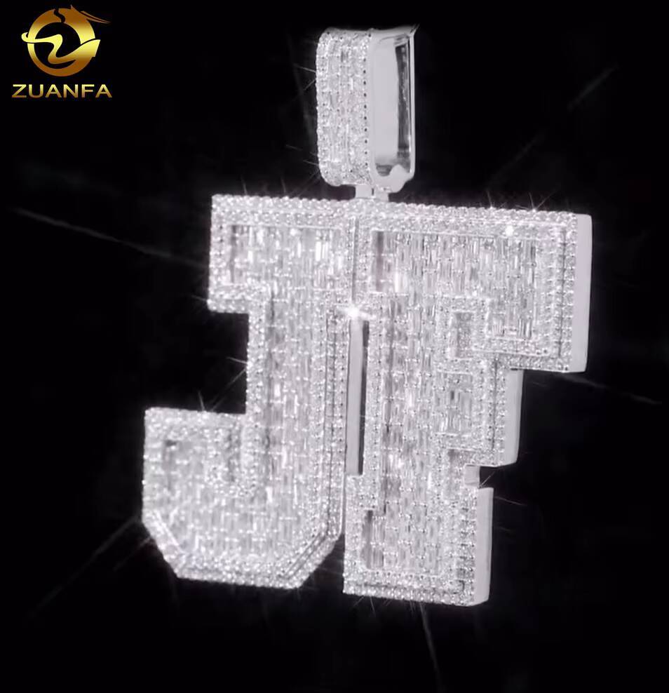Hip Hop Style Custom High-end 925 Silver Iced Out Mens Baguette Diamond VVS Moissanite Letter Pendant