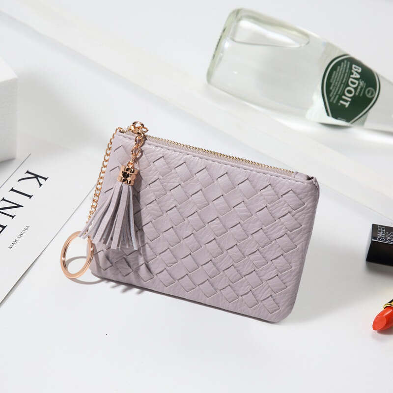 New Mini Wallet Women Zipper Purse Korean Style Woven Cute Lightweight Compact Tassel Card Holder Coin Bag