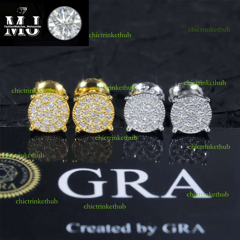 Mens Hip Hop 14 Moissanite Dia Earrings Designer sterg sier Jewelry Ear Stud Womens Fashion Gold Round Zircon Earring For Men Women HIPHOP