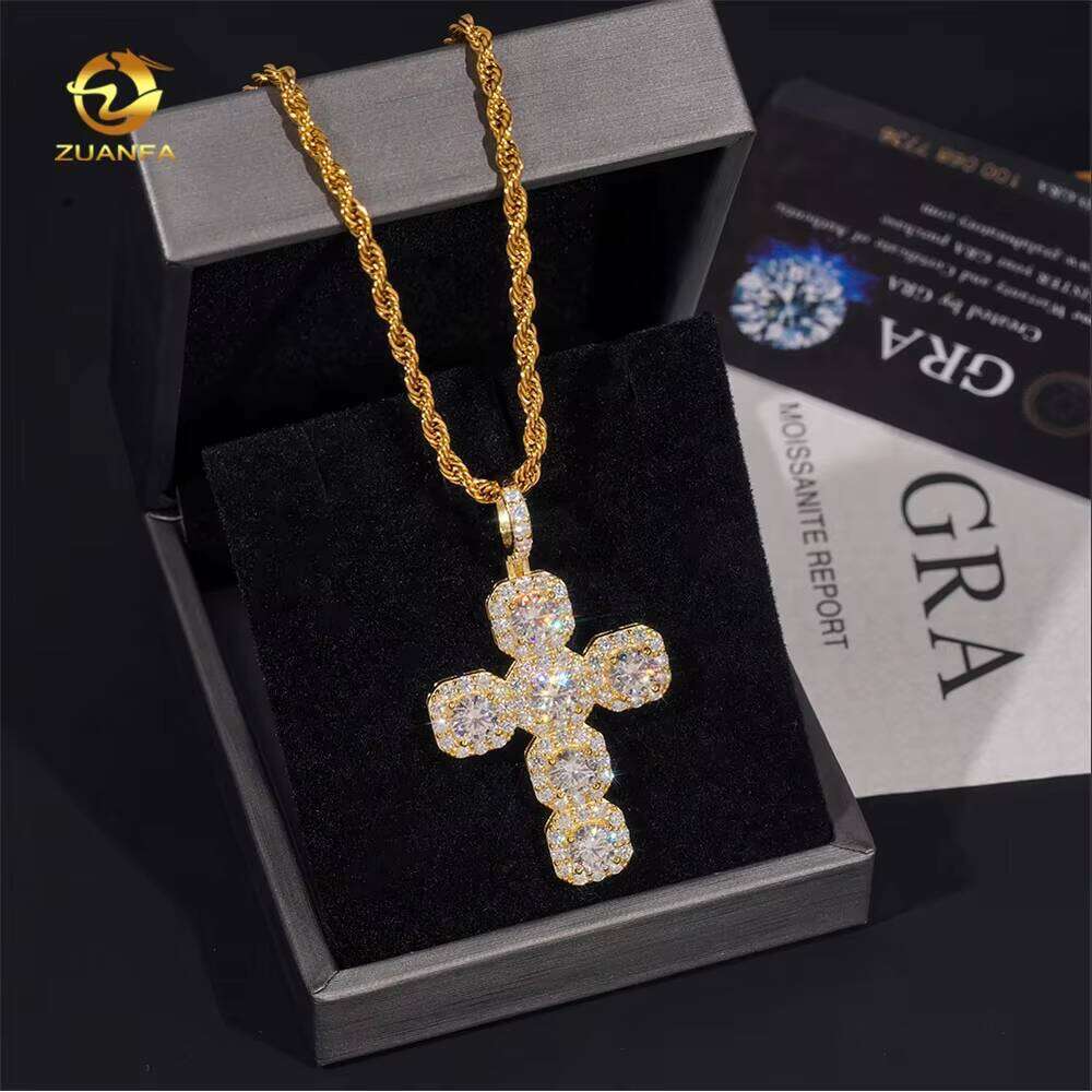 Fashion Customn Hip Hop Sier Iced Out Vvs Moissanite Lab Dia Jewelry Chain Cross Pendant