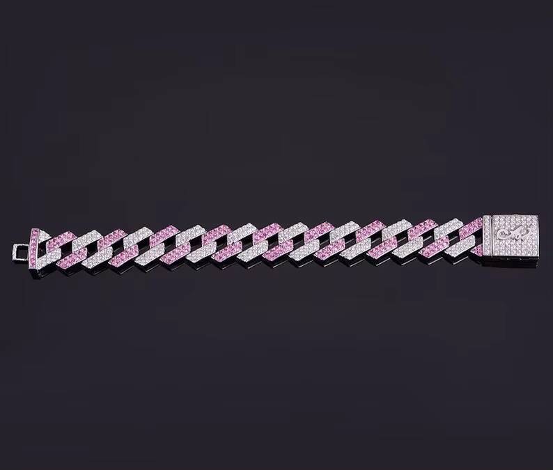 Mens Solid 925 Sterling Silver Moissanite Diamond Wedding Bracelet Platinum Plated Iced Hip Hop Fashion Jewelry Charm Bracelets