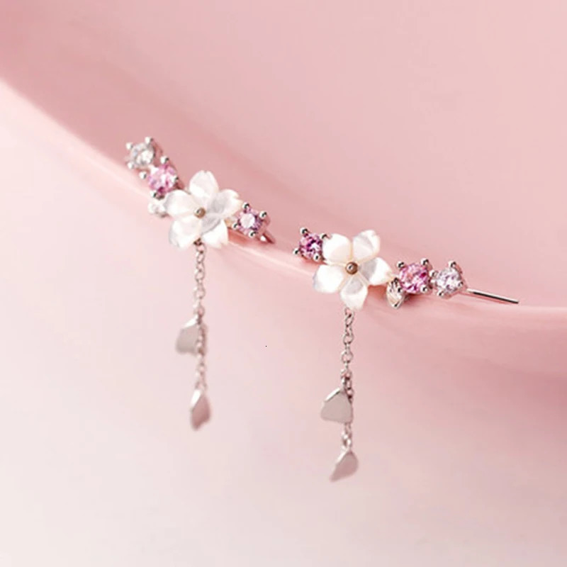 Romantic Pink Cherry Blossom Clavicle Chain Jewelry Set For Women Elegant Sweet Rose Flower Necklace Earrings Wedding Gift 250715