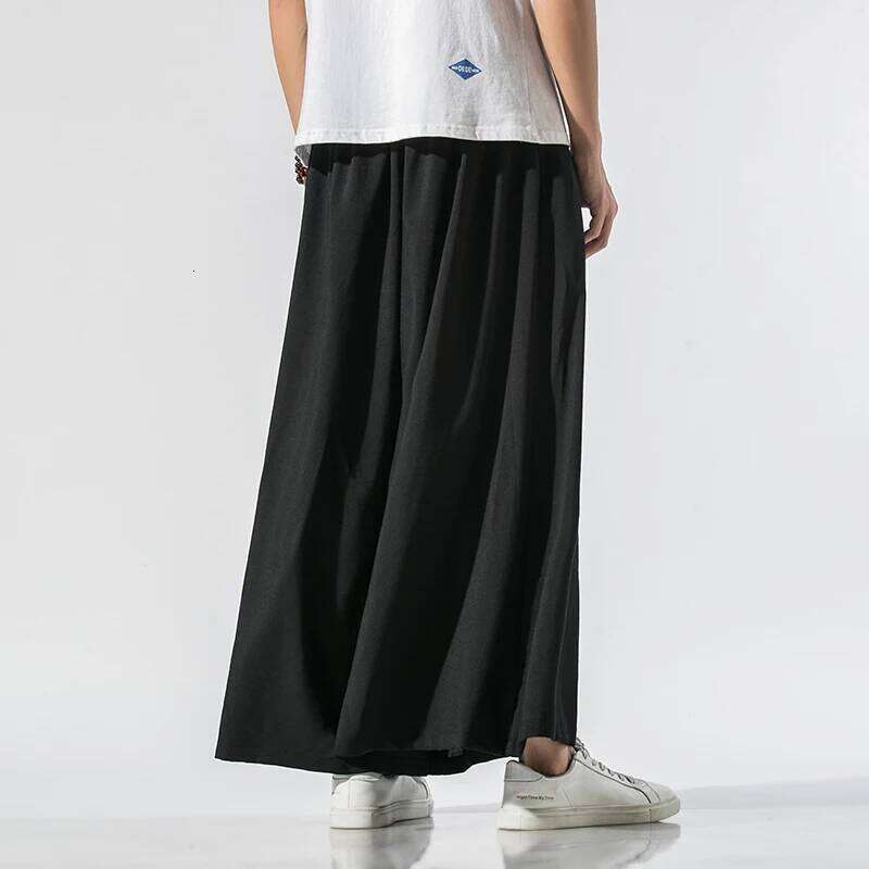 2024 Men Wide Leg Mens Cotton Joggers Retro Loose Trousers Man Chinese Style Linen Male Big Crotch Nepal Robe Pants