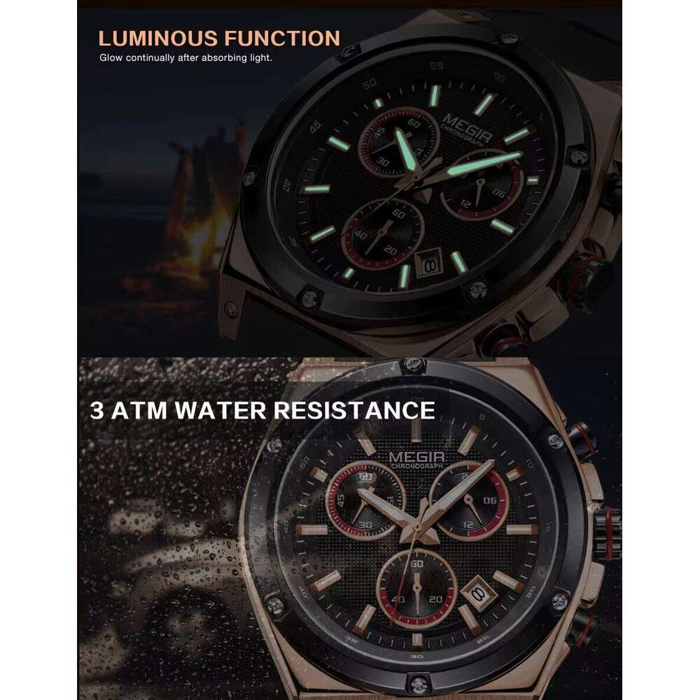 MEGIR Men's Sports Chronograph Watch - Silicone Strap, Waterproof, Luminous, 45mm - 2025 Spring Collection Watch