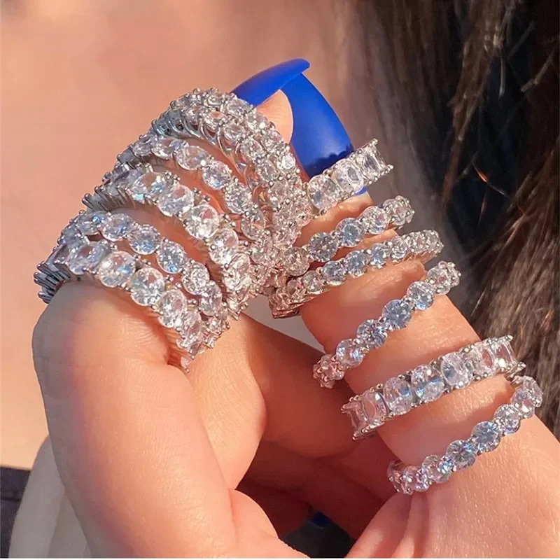 Original Band Rings Sets for Women Men 925 Silver Pave Setting Full Simulated Diamond Engagement Wedding Stone Ring 250728