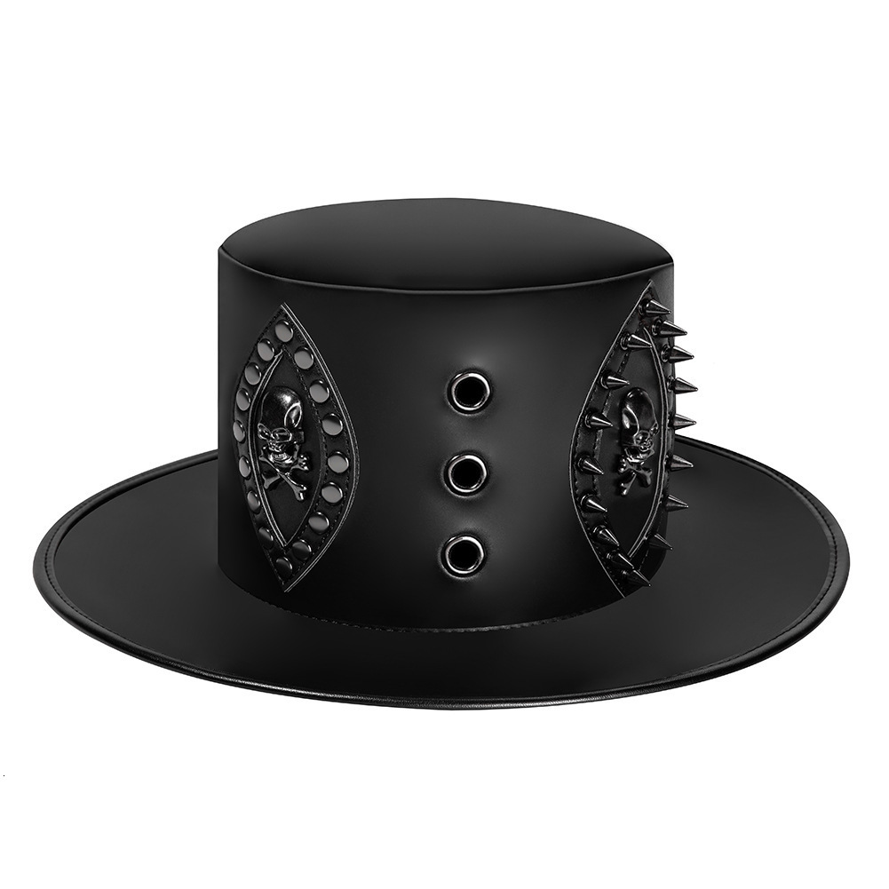 Halloween Performance Punk PU Leather Flat Rivet Unisex Magic Gentleman Top Hat Women Party Supplies ddmymoon