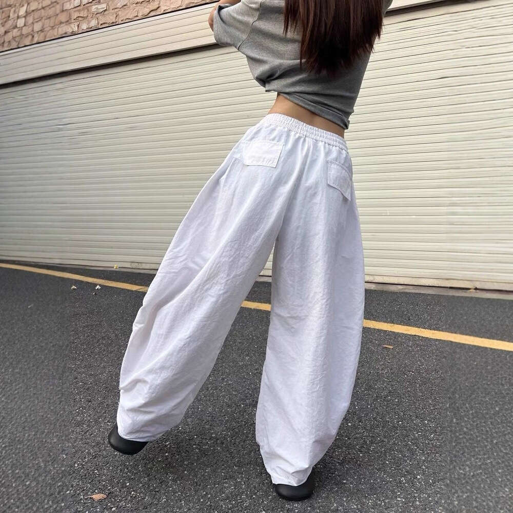 American Style Pleated Striped Sports Cargo Paratrooper Unisex Casual Loose Wide Leg Scimitar Pants Trendy