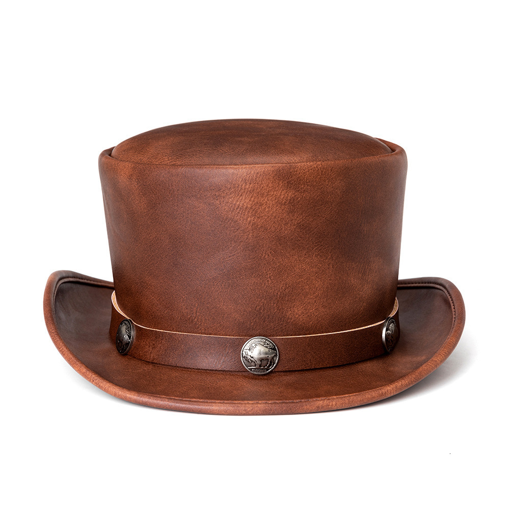 Punk Halloween New Industrial Style PU Leather Round Unisex Magic Gentleman Party Top Hat for Women ddmymoon