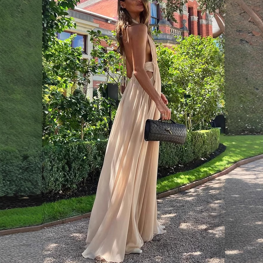 Free shipping designer dress for women French style fashionable dress with waist cinching and slimming effect V-neck long skirt