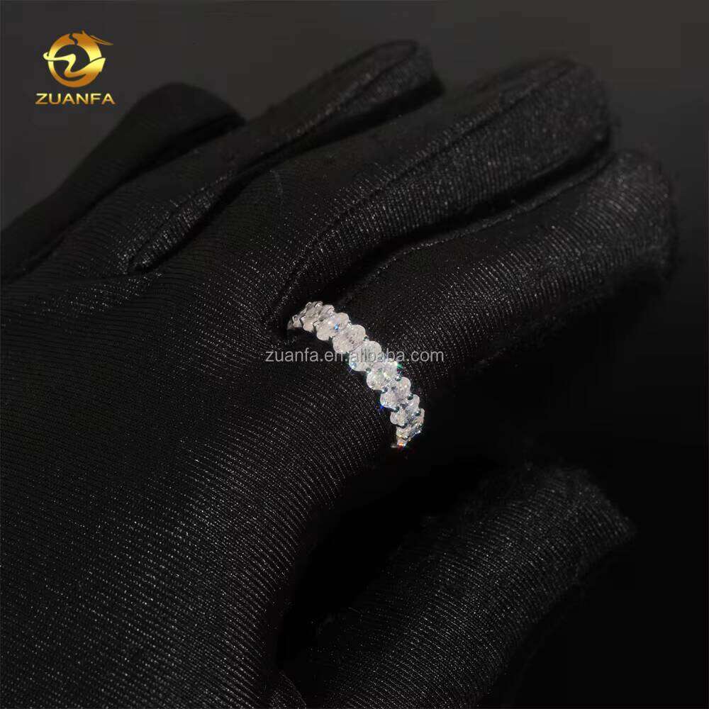 Drop Shipping Solid Sier Engagement White Gold Plated Bridal Jewelry FL Oval Moissanite Dia Eternity Band Ring