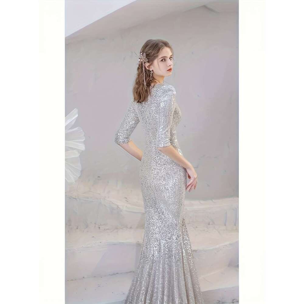 Siery evening 2025 new deep v fishtail temperament celebrity birthday party host Women's dress