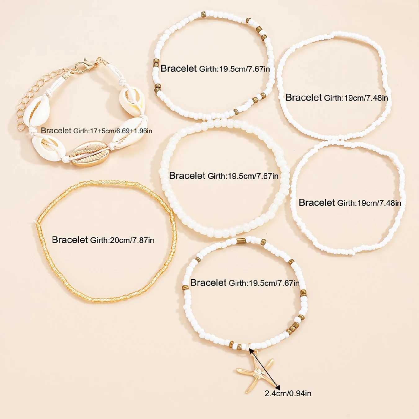 14-piece set of fashionable Bohemian acrylic starfish beaded rice bead womens fashionable bracelet set for beach vacation W250728