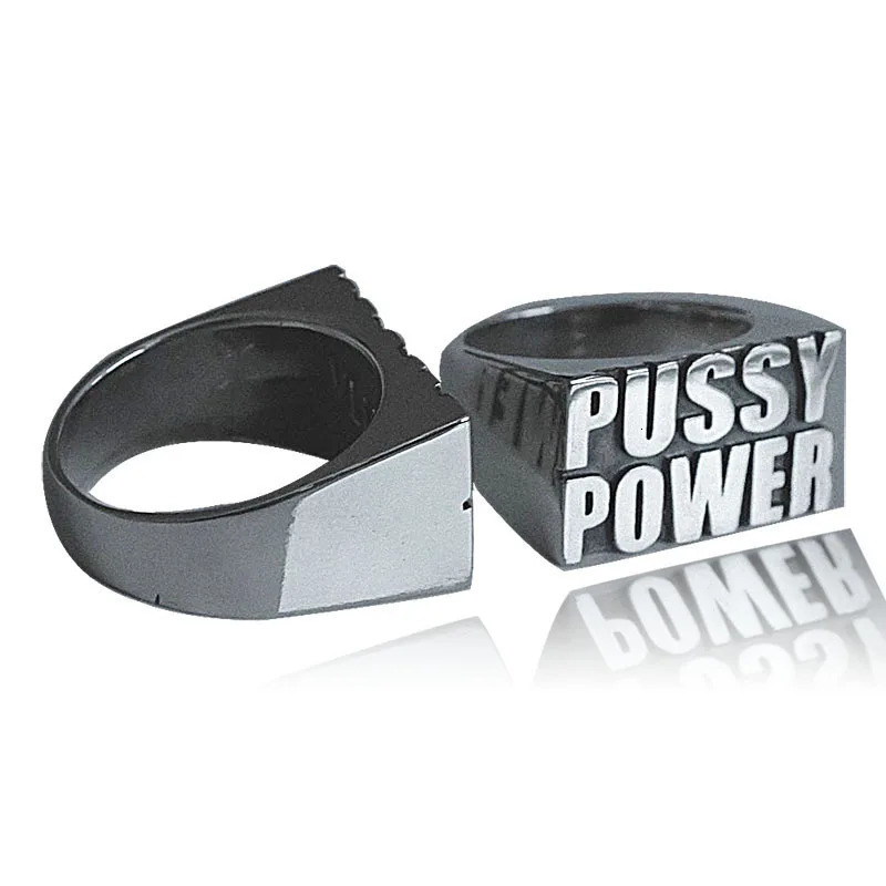 Punk Style Mens Ring Engraved PUSSY POWER Silver Color Fashion Ring Hiphop Jewelry Birthday Party Finger Accessories 250723