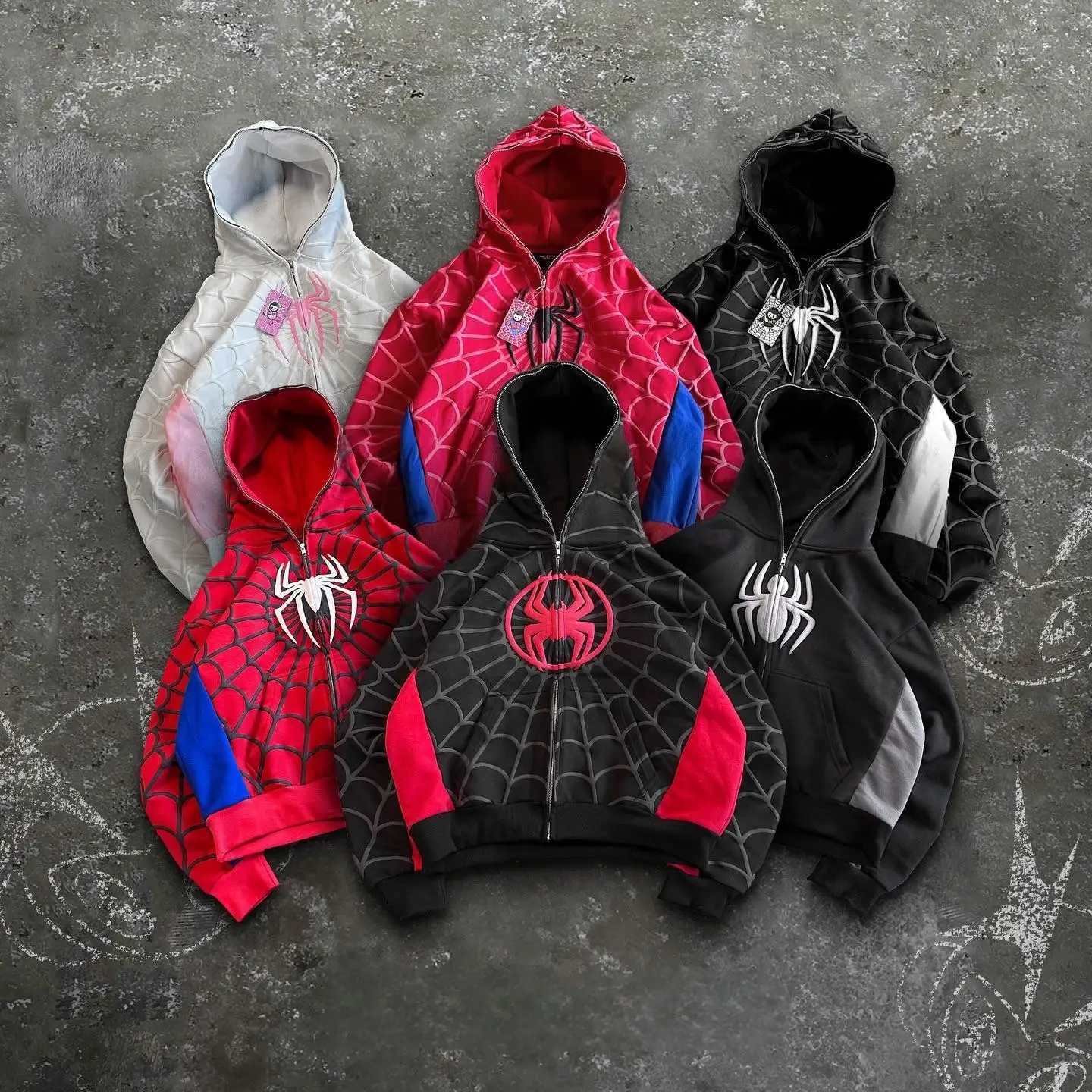 Y2k Retro Gothic American Spider Foam 3D Printed Hoodie Fashionable Oversized Loose Full Zipper Hoodie Mens Jacket Street Sweatshirt W250408